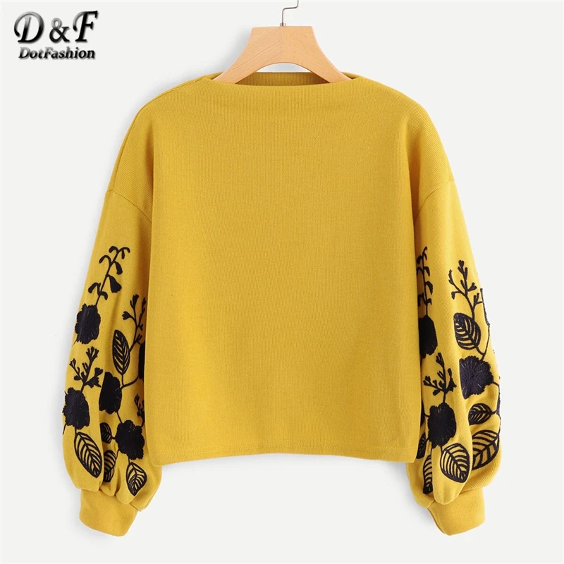 Dotfashion розовый женский пуловер с цветочной вышивкой на плече, повседневный осенний свитер с воротником-хомутом
