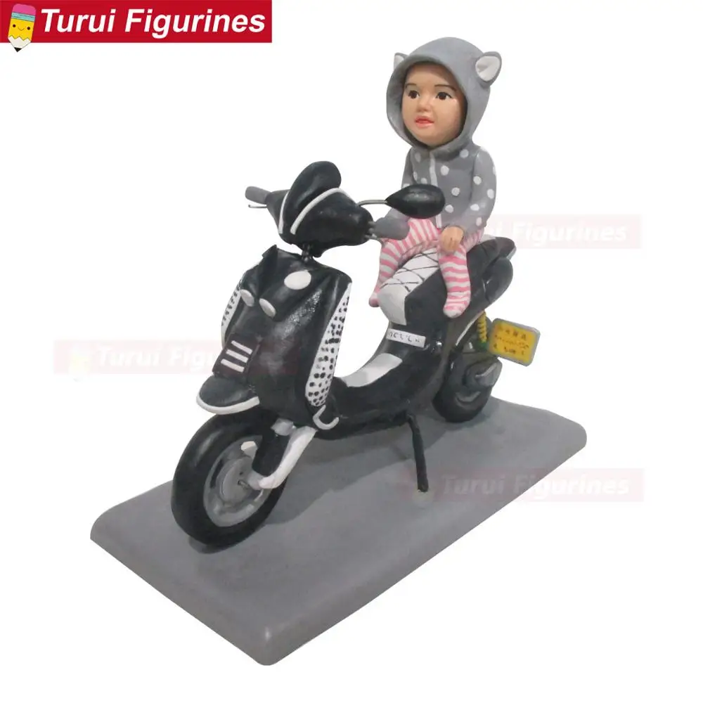 

ooak kids ride on motorbike figure doll mini statue birthday gift to child personalized cake topper statuette
