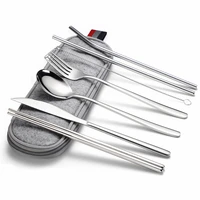 fork knife set stainless steel camping cutlery set storage cutlery travel reusable modern rainbow metal flatware with pocket