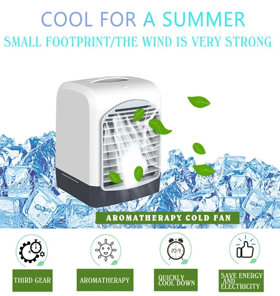 Portable Mini Air Conditioner USB Small Desktop Fan Cooling Humidifier Aromatherapy Multifunction Cooler | Бытовая техника
