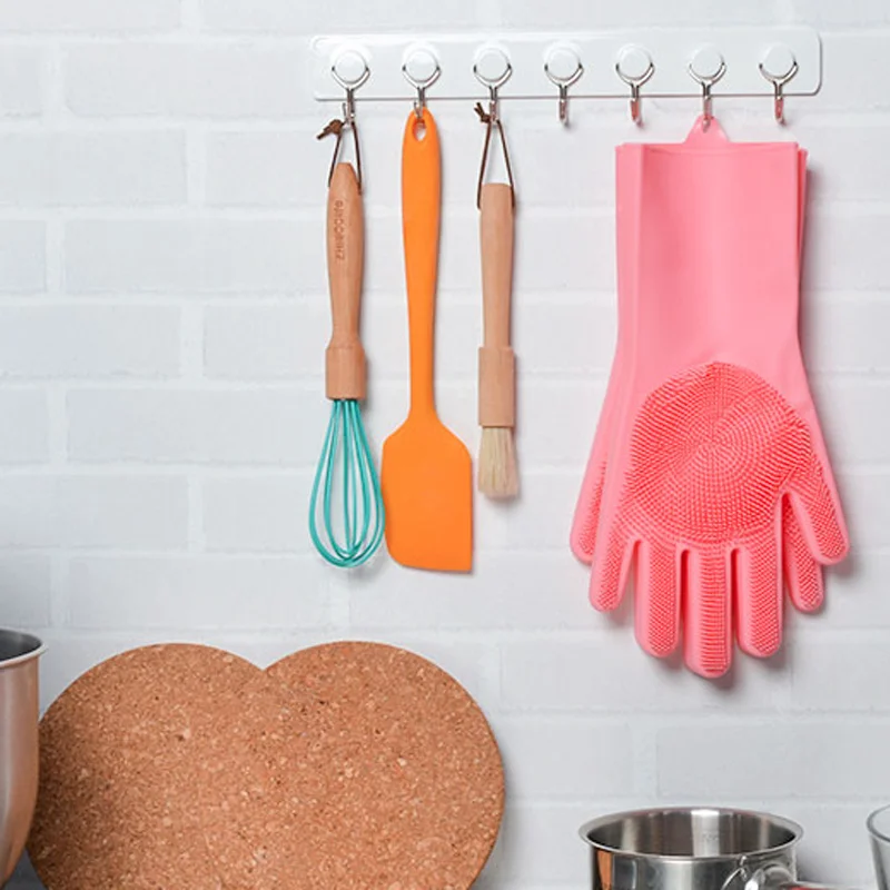 Силиконовые посудомоечный скребок Перчатки губчатой резины с эффектом