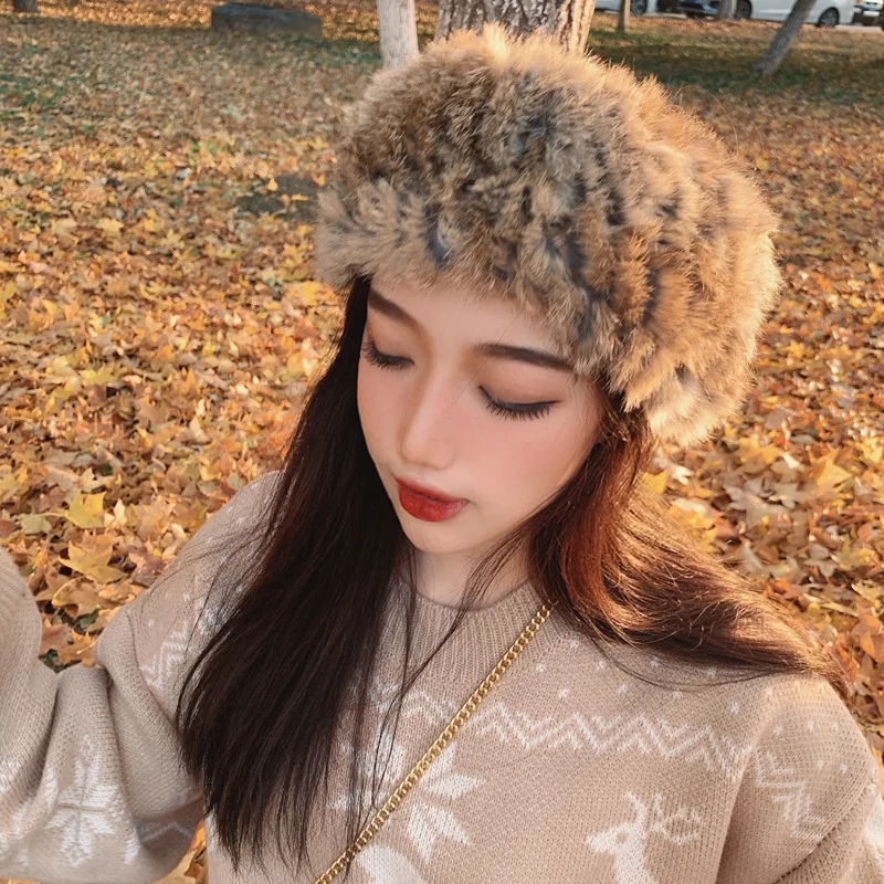 

Winter Thick Fluffy Real Rabbit Fur Headband for Women Girls Fur Russian Lady Furry Turban Headwear Outdoor Ski Hat Accessories