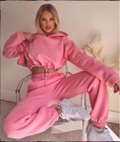 2021 spring women tracksuit solid hoodies sweatshirt pants sets 2 pieces set cropped top pullover trouser female suits