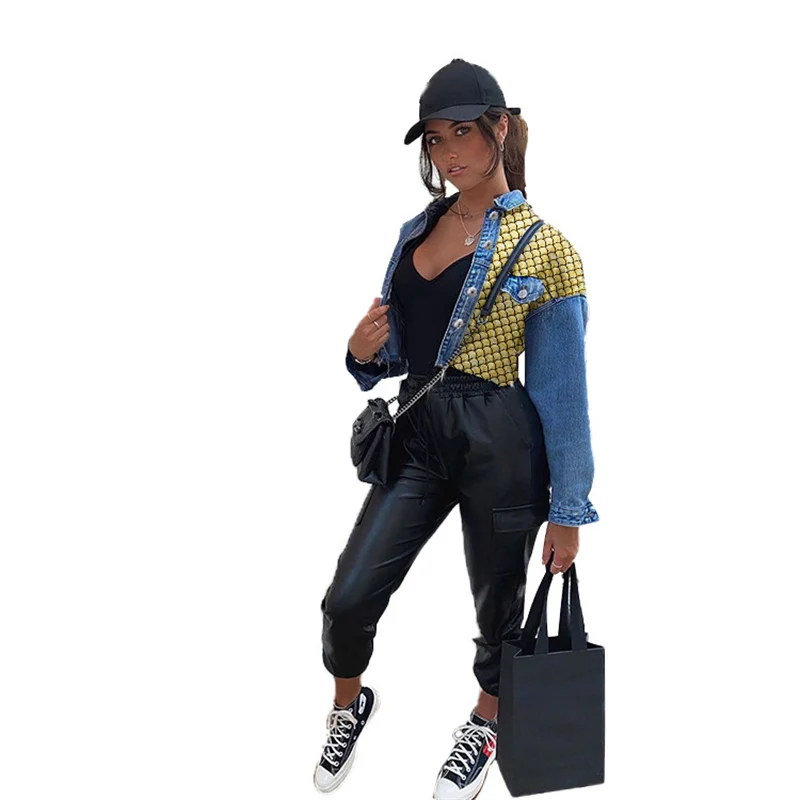 

Женская джинсовая куртка на осень/зиму, новый стиль 2021, модная джинсовая куртка с нашивками, модное Свободное пальто