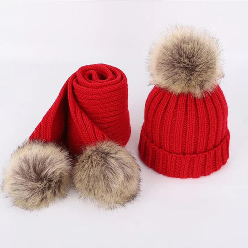 

Winter Children Baby Hat Scarf Sets Knitted Wool Hats Children Kids Scarf 2pcs Boys Girls Thick knit Earmuffs Outwear Winter Cap