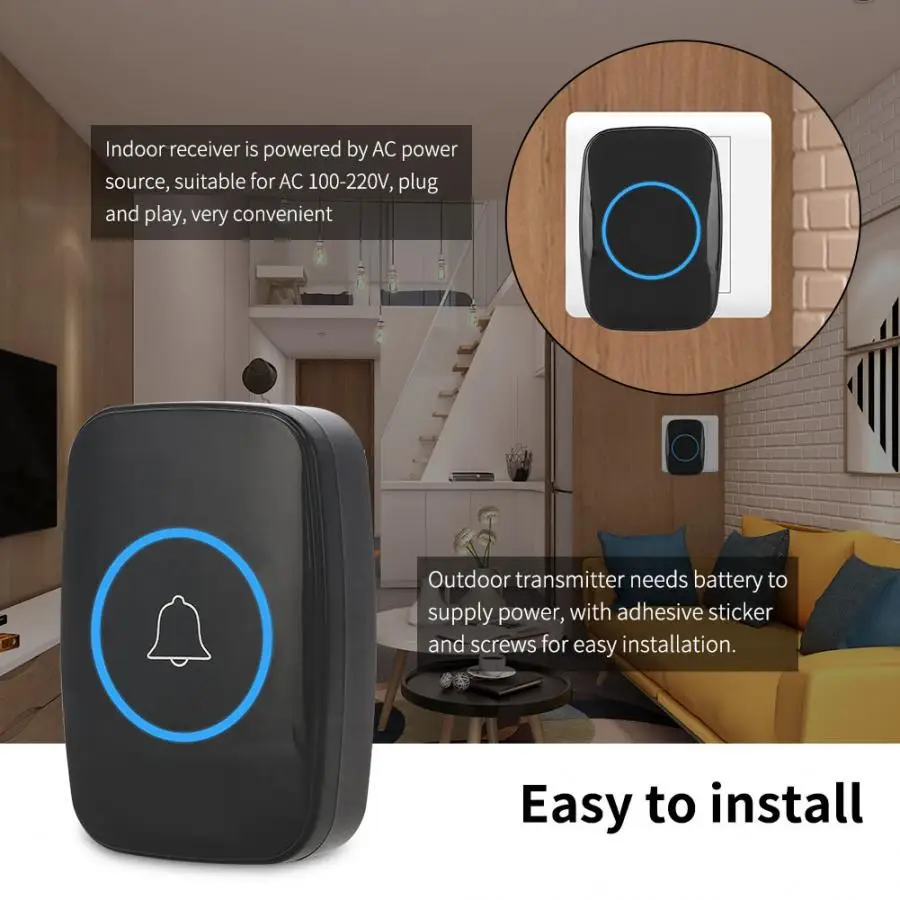 Домашний Беспроводной дверной звонок музыкальный телефон внешний передатчик 1