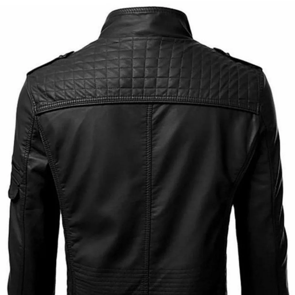 

European and American men's winter imitation leather jacket retro solid color motorcycle leather zipper long sleeve jacket 8.1
