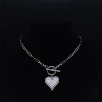 punk stainless steel white crystal heart choker necklace for menwomen silver color chain necklaces jewelry pendentif n8048s03