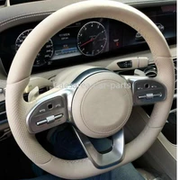 all beige leather diy hand sewing car steering wheel cover for benz series