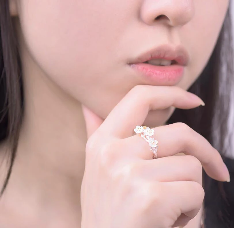 Кольца для мужчин и женщин JIANERY богемные кольца с цветком сливы серебристого