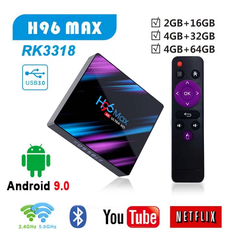 H96 MAX Смарт ТВ приставка Android 9 0 RK3318 коробка 4 г 32 Беспроводной IPTV Box 4K USB Декодер