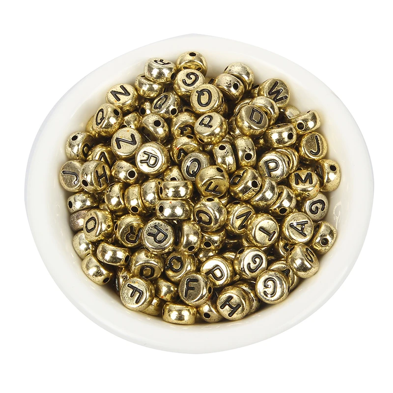 200 шт. акриловые бусины с золотыми буквами 7 мм|Бусины| |