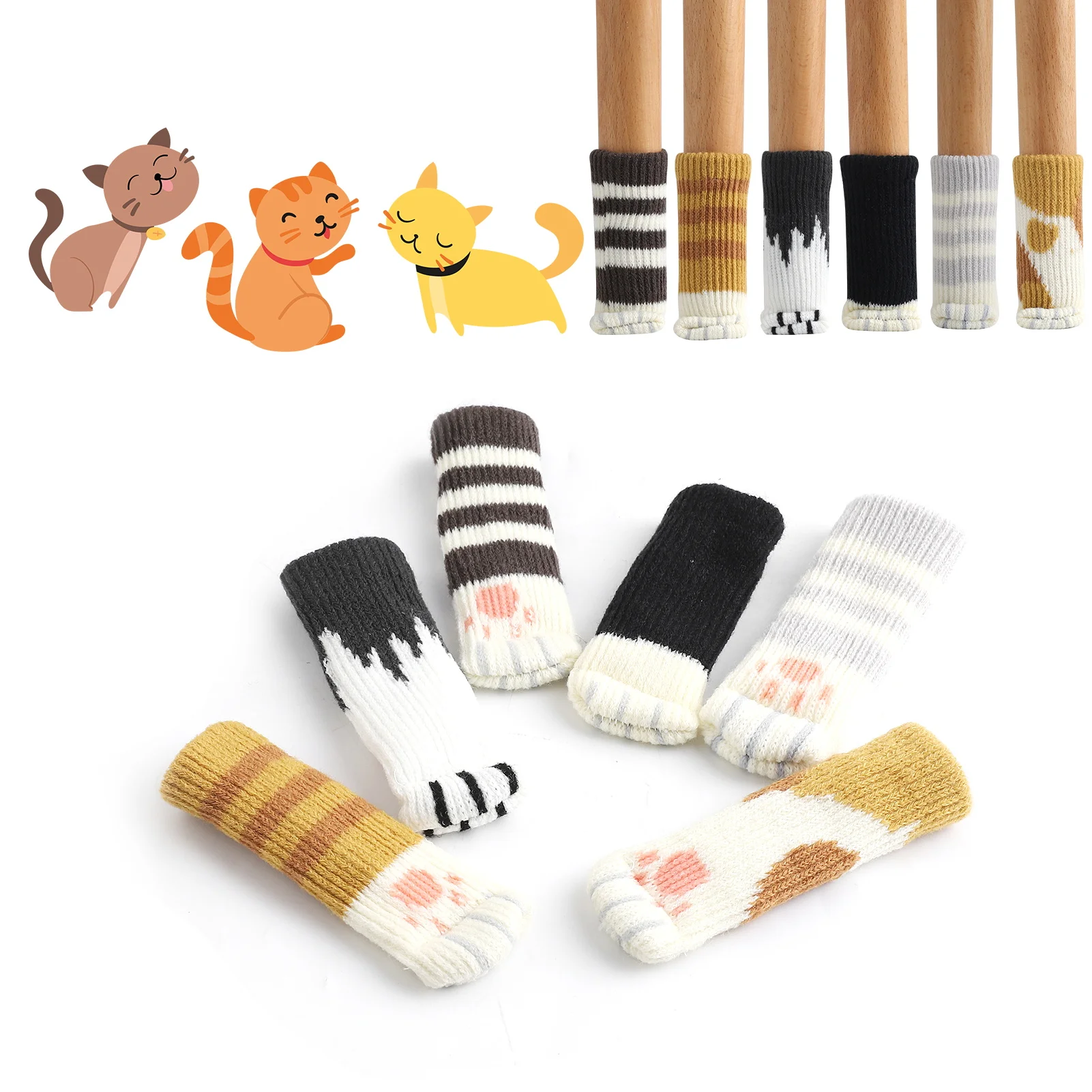 4Pcs Cat Paw Table Foot Socks Chair Leg Covers Floor Protectors Non-Slip Knitting Socks For Furniture Cartoon Home Decor