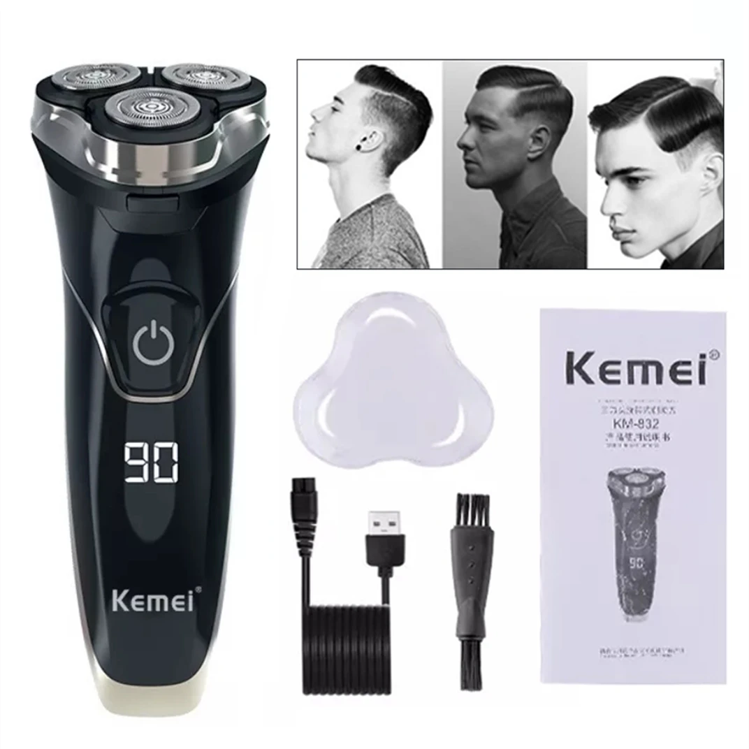 

Оригинальная Водонепроницаемая электробритва kemei с ЖК-дисплеем, бритва для бороды для мужчин, перезаряжаемая машинка для бритья лица