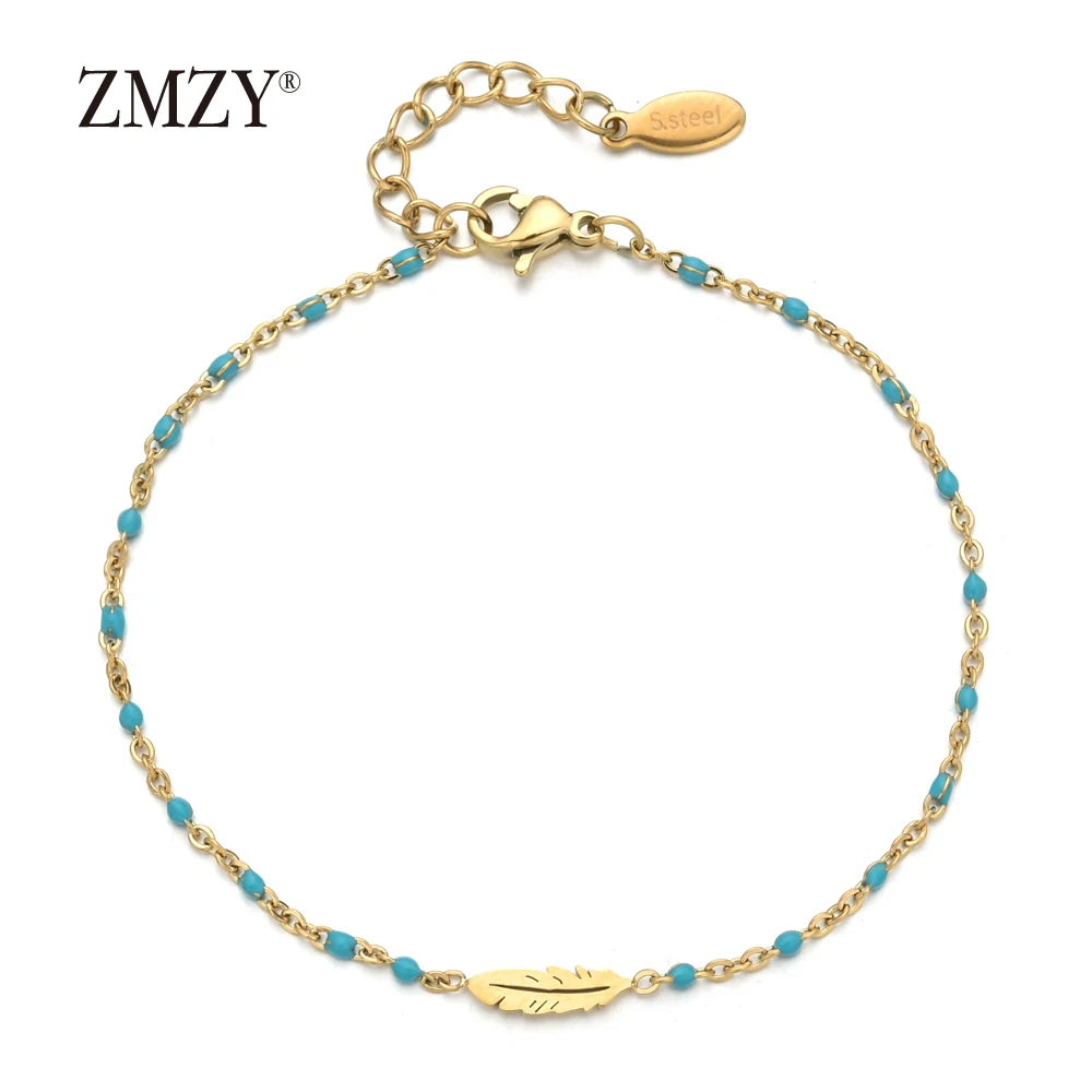 light-blue ZMZY минимализм Bijoux Тонкий готический винтажный браслет с перьями для женщин очаровательный из нержавеющей стали цепочка ювелирные изделия подарок для девочек mujer pulseras - Окраска металла: light-blue