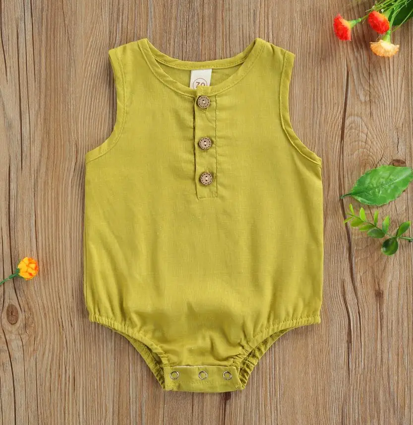 

Летний повседневный комбинезон для новорожденных, Детский комбинезон без рукавов с пуговицами, однотонная Повседневная стильная крутая ле...