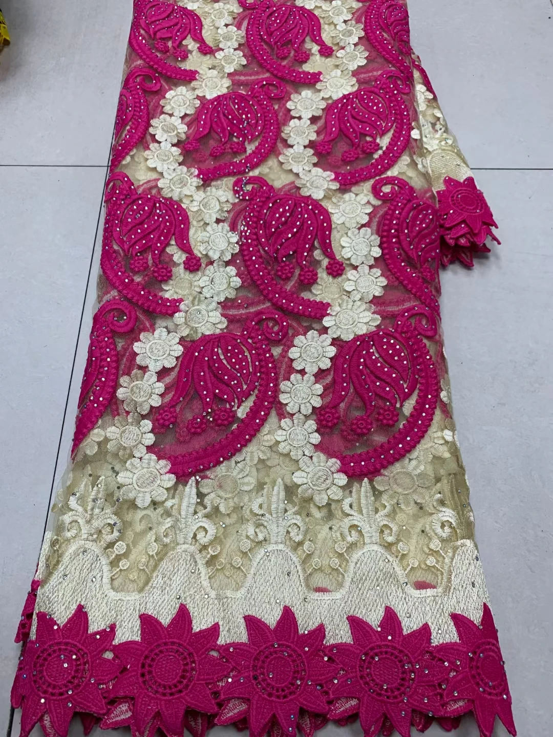 

Beautiful handmade Stones embroidery fabric French mesh African lace fabric for evening dresses, gown dress wedding