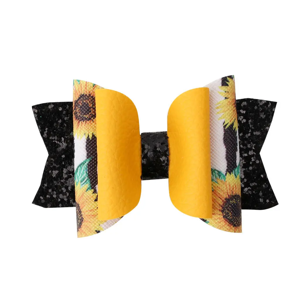 

20pcs Fashion Glitter Patchwork Bow Hairpins Sunflower Print Bowknot Hair Clips Princess Headwear Boutique Hair Accessories