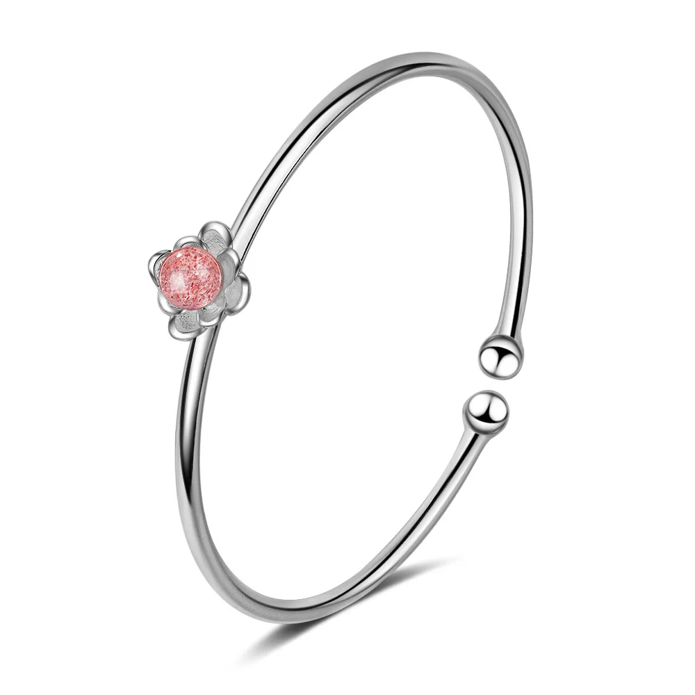

WANGAIYAO heart lotus bracelet female Korean style sweet pink peach blossom strawberry crystal bracelet flower moonstone hand je