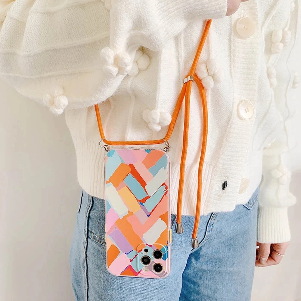 Чехол для телефона с ремешком через плечо iPhone 12 Pro Max 11 XR X XS 8 7 Plus SE 2020 силиконовый