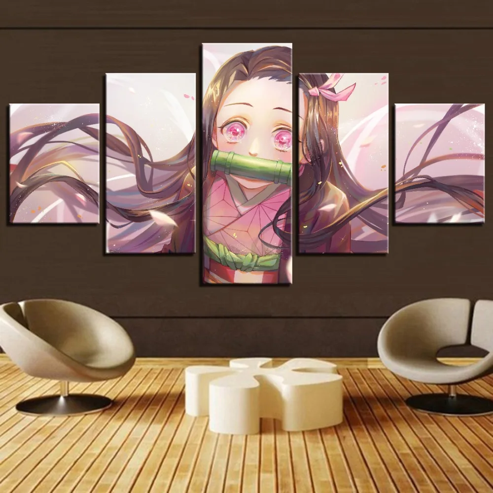

Art Wall Home Decor Painting 5 Panels HD Pictures Anime Girl Picture Kamado Nezuko Demon Slayer Poster Animation