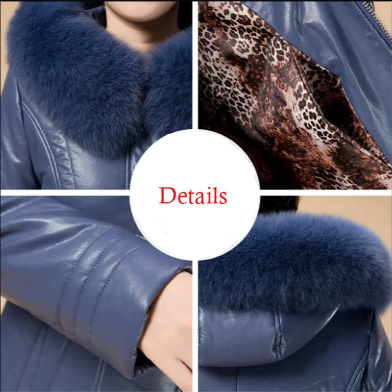 

Ladies Leather Jacket 4Xl 5Xl 6Xl Women'S Pu Leather Coat Faux Fur Collar New Mid-Aged Ladies Winter Leather Clothing A3888