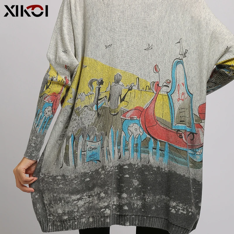 Негабаритный свитер женский пуловер длинное платье Романтическая любовь