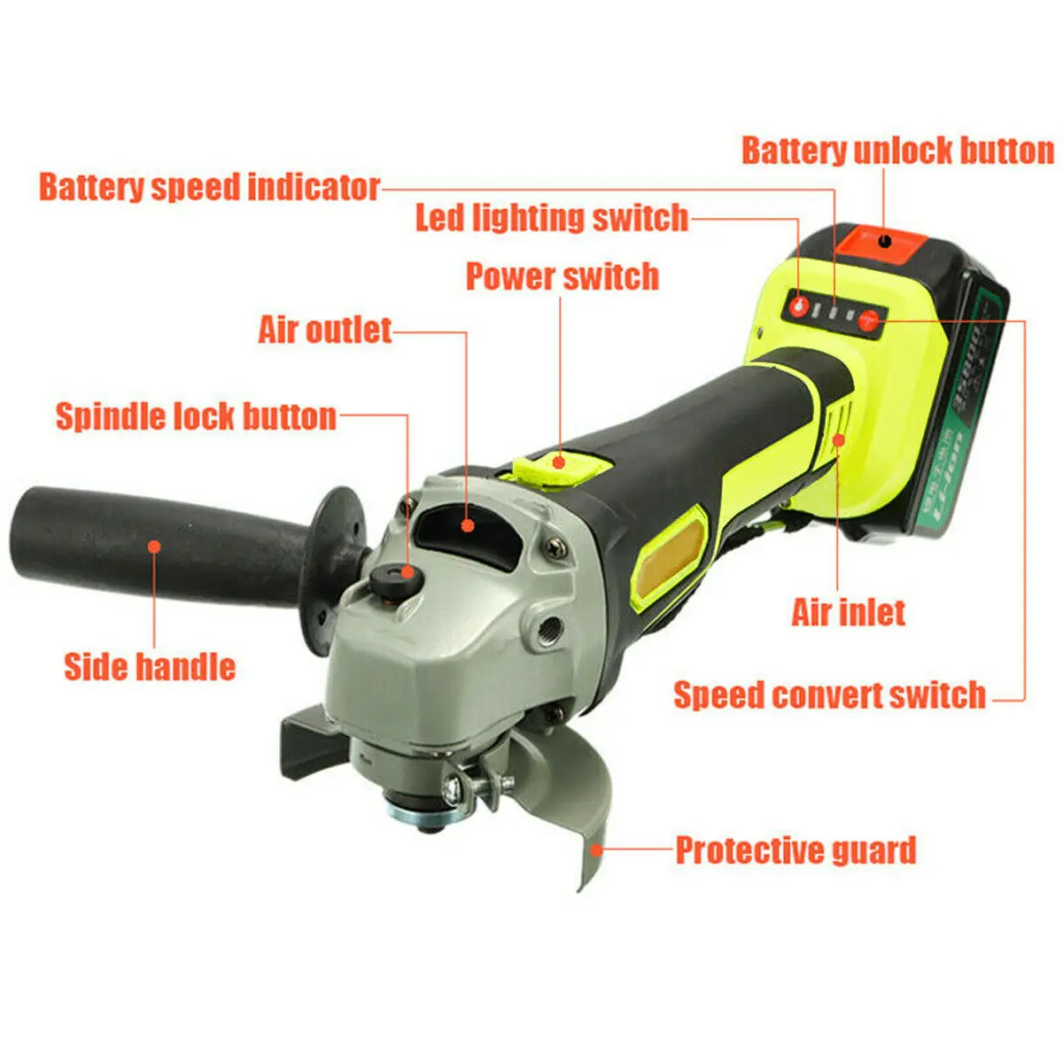 

128V Rechargeable Electric Wireless Brushless Angle Grinder Wrench Portable Polishing Metal Stone Cutting Wood Storage Tool Set