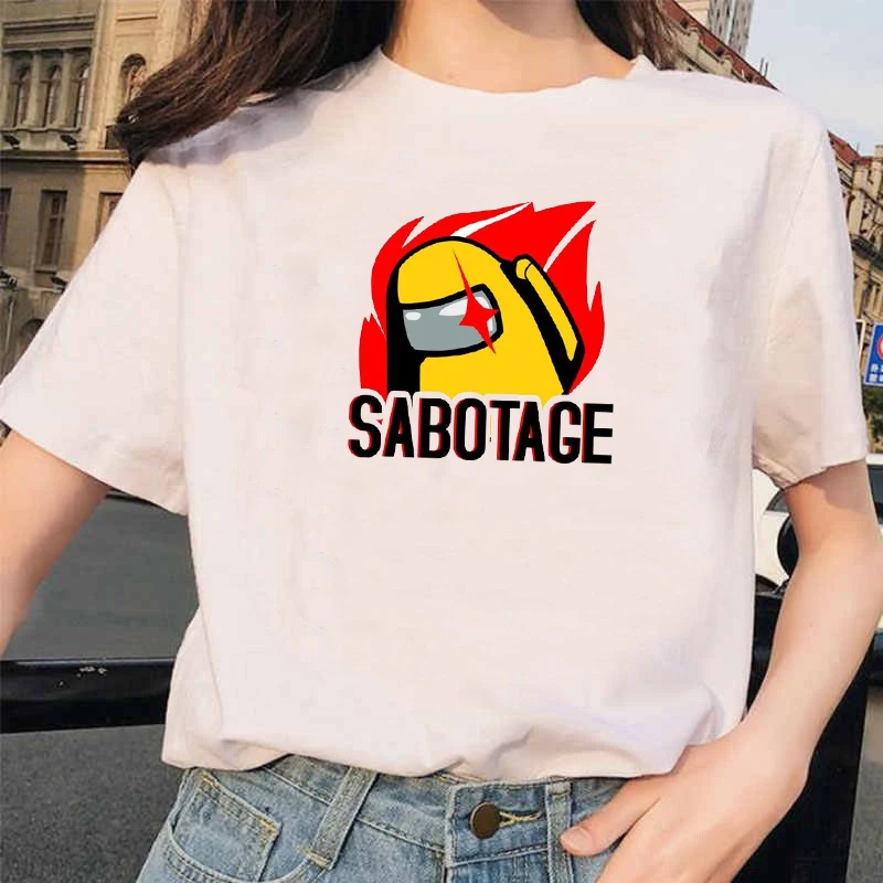 

2021 Among Us Game Summer cartoon print women's White T-shirt Harajuku casual street aesthetic O collar bottom shirt kawaii Tops