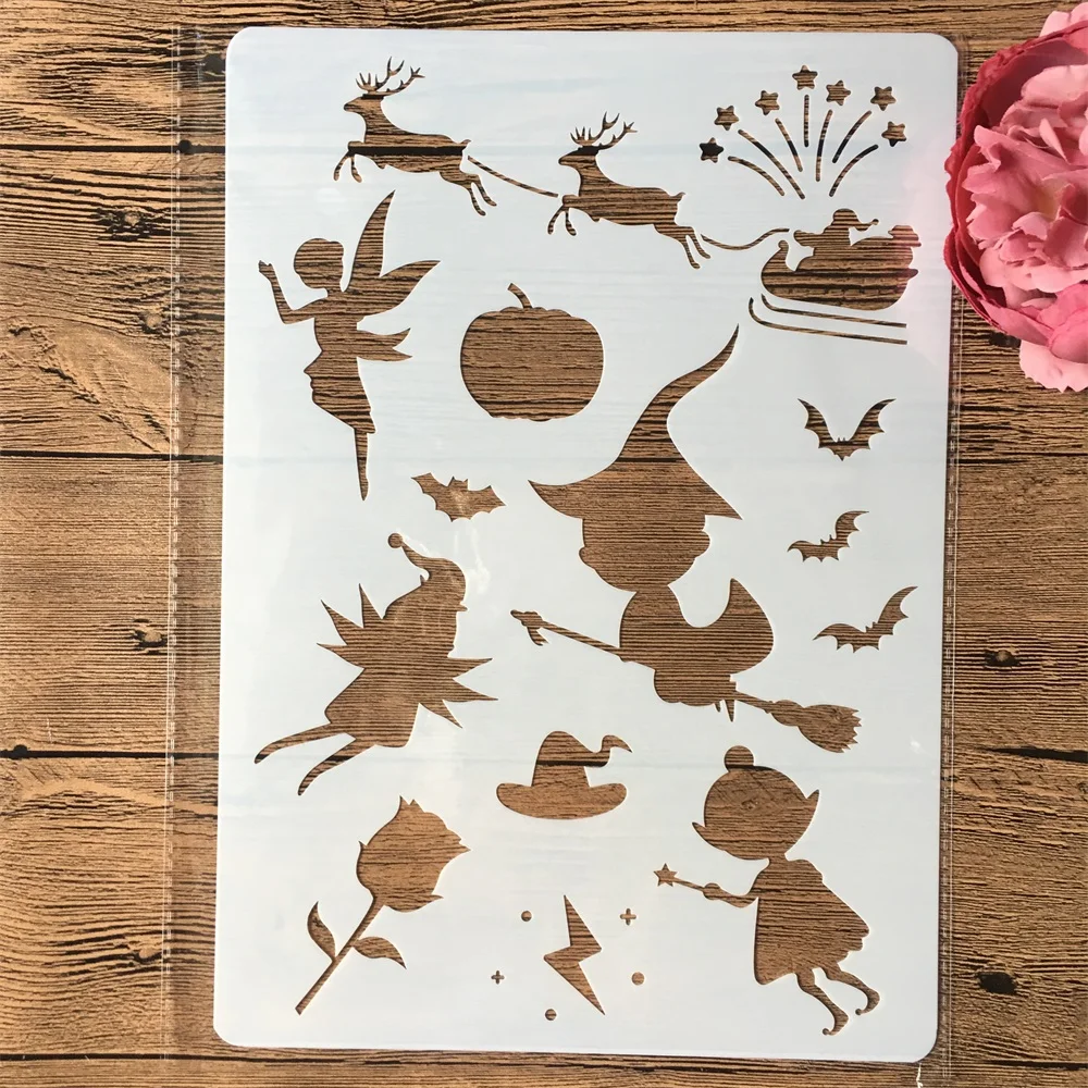 

A4 29cm Elf Magic Witch Star DIY Layering Stencils Wall Painting Scrapbook Coloring Embossing Album Decorative Template