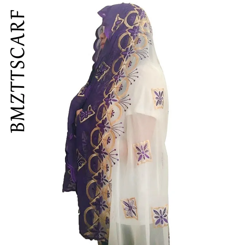 Новые африканские шарфы мусульманская вышивка женский большой шифоновый шарф