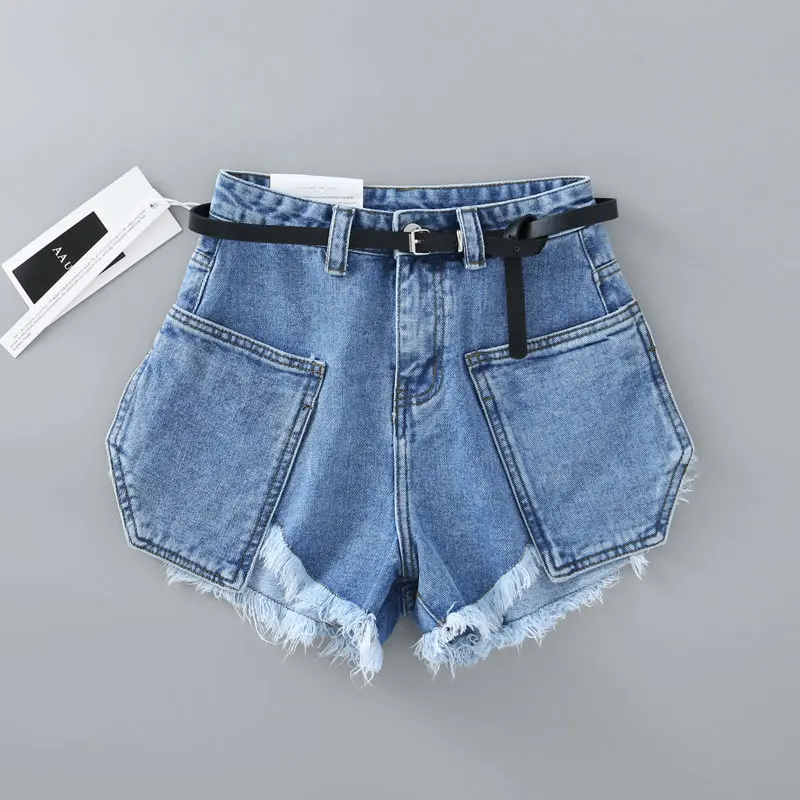 

Women's Denim Shorts 2021 Summer New European And American Style Women's High Waist Casual Large Pocket Burrs Denim Shorts
