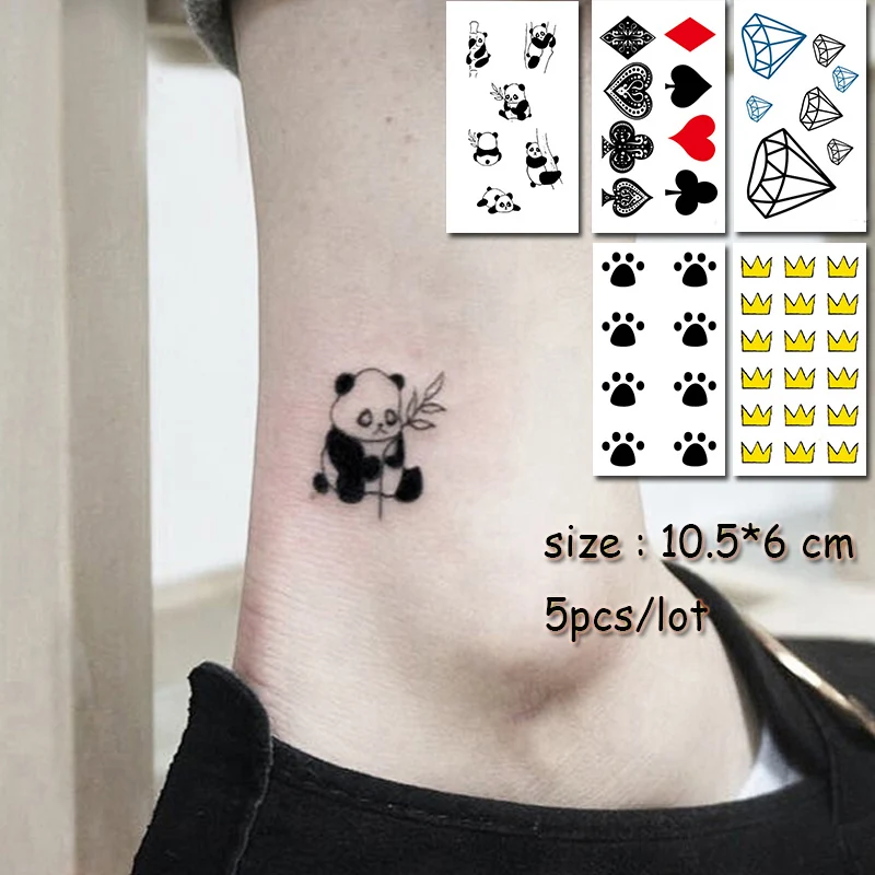 Временная тату-наклейка панда корона алмаз водостойкая имитация тату водная