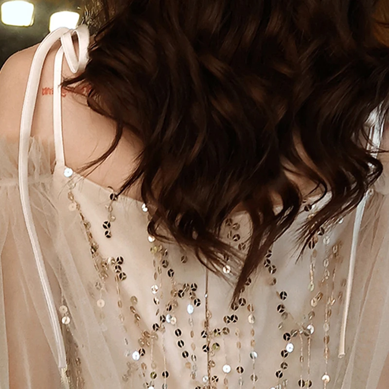 

Evening Dress Ruffles Short Sleeves Empire Sequins Floor-Length Boat Neck Spaghetti Strap A-Line Woman Formal Party Gowns A1099