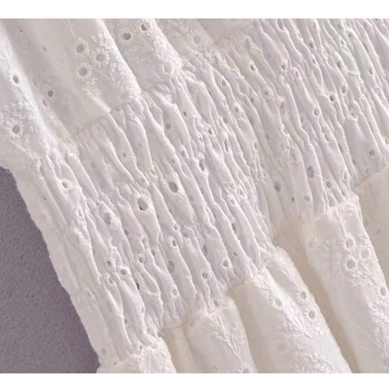 

ZA 2021 Summer Embroidery Dress Women Short Sleeve Dresses Office Lady Mini Dresses Fashion Hollow Out Woman Fit Mini Dress