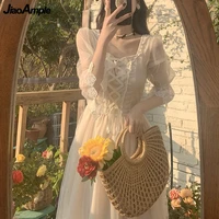 french graceful lace flare sleeve long white dress 2022 summer lolita style mesh maxi dresses lady sweet dinner party robe