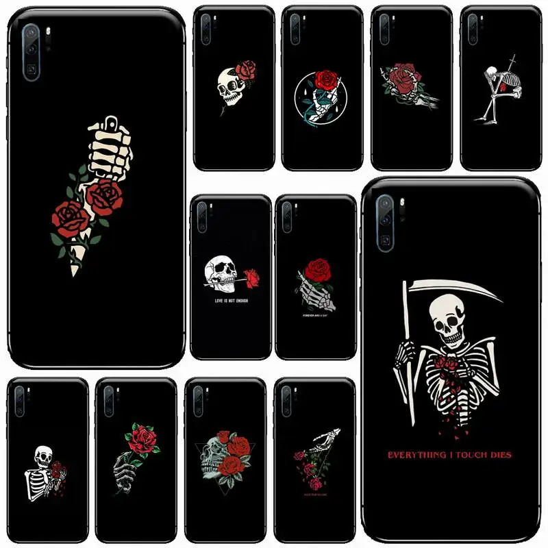 

Skull Roses fashion horror red Phone Case For Huawei honor Mate P 9 10 20 30 40 Pro 10i 7 8 a x Lite nova 5t Soft silicone funda