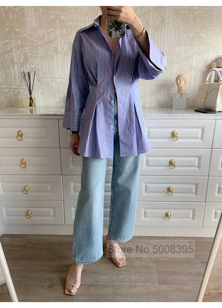 

Flair Denim Washed Blue White High Waist Wide leg Cropped Jeans Loose Pants Trousers With Pockets Fashion Woman Bottoms 2021