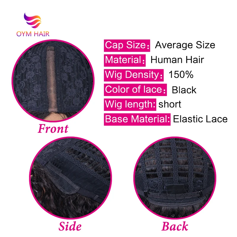 

OYM Curly Human Hair Short Wigs For Black Women Remy Brazilian T Part Lace Wigs Curly Bob Wig Human Hair