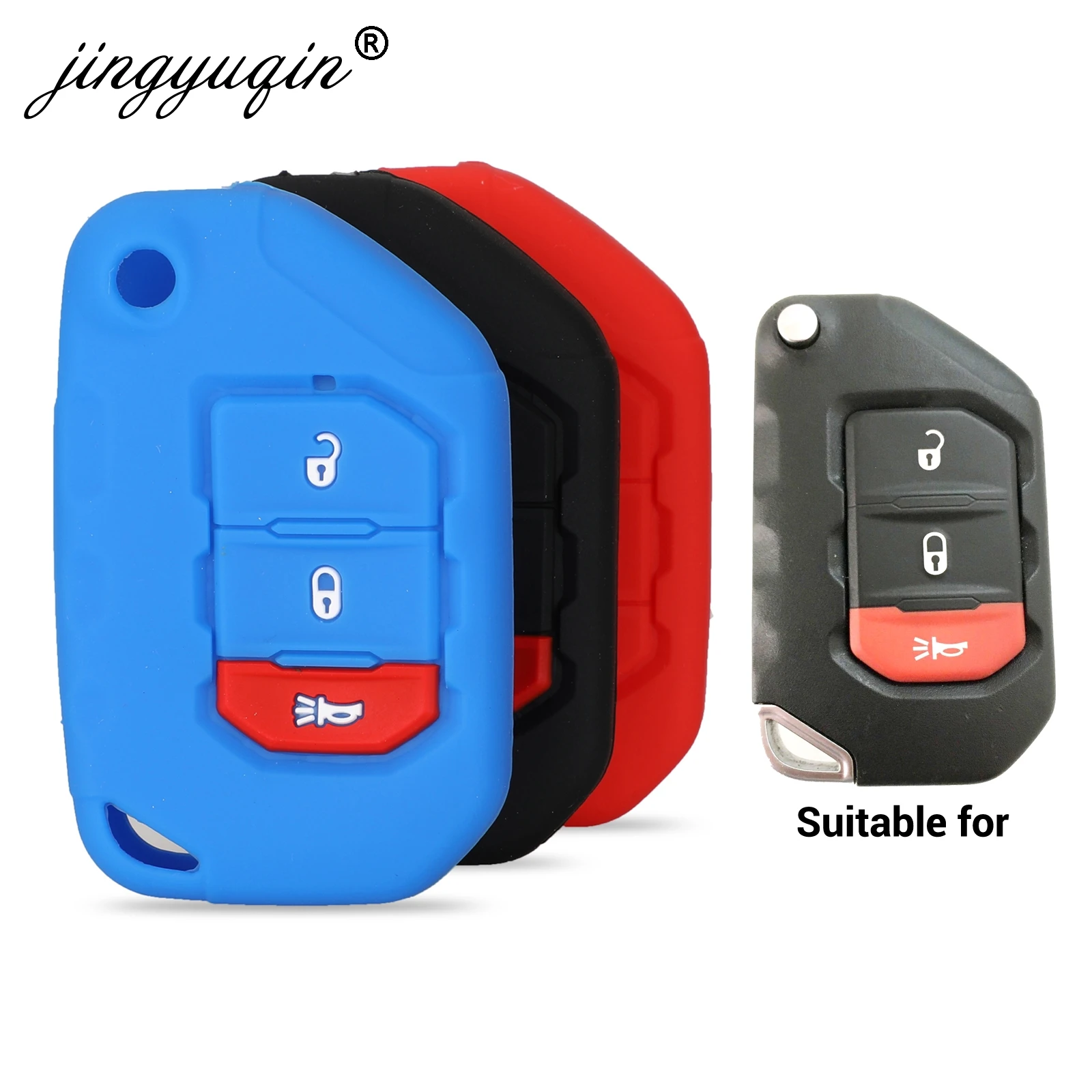 

Jingyuqin силиконовый автомобильный брелок для ключей чехол для Jeep Wrangler JL 2018 2019 3 кнопки откидной пульт дистанционного управления резиновый защ...