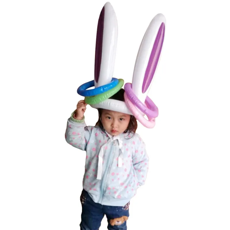 

1 Set Inflatable Toy Easter Bunny Inflatable Rabbit Ears Hat Inflatable Ring For Bunny Party Game Kids Outdoor Ferrule Toys