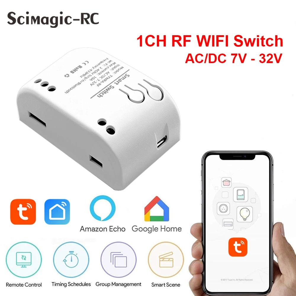 

WIFI Tuya Smart Life Smart Light Switch Controller 7-32V 10A with Google Home APP timing controller, suitable for ceiling lights