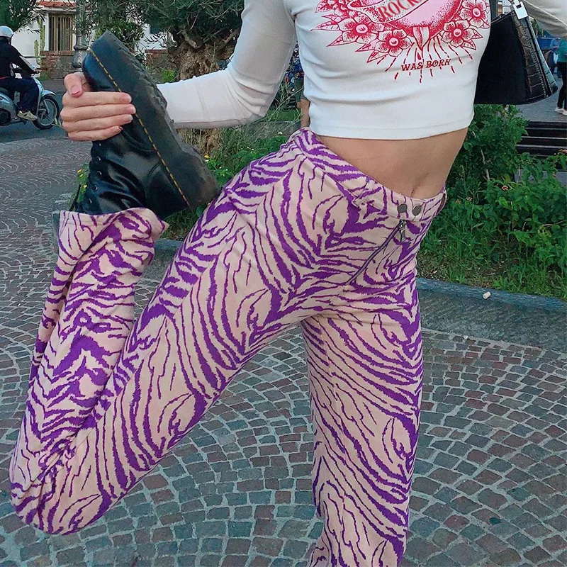

Streetwear Zebra Printed Straight Pants for Women Vintage High Waisted Aesthetic Pants Harajuku 90s Trousers