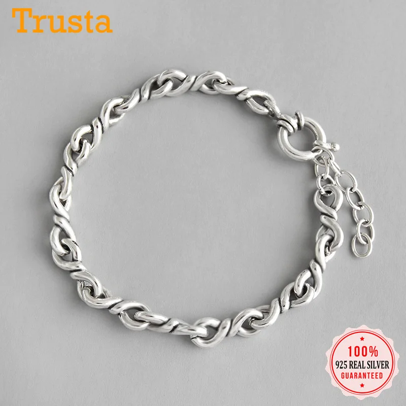 Trusta, новинка,, 925 пробы, серебряный браслет, ювелирное изделие, 9,1 г, материал, цельное серебро, простой открытый Браслет-манжета, подарок для девочек, DS1504