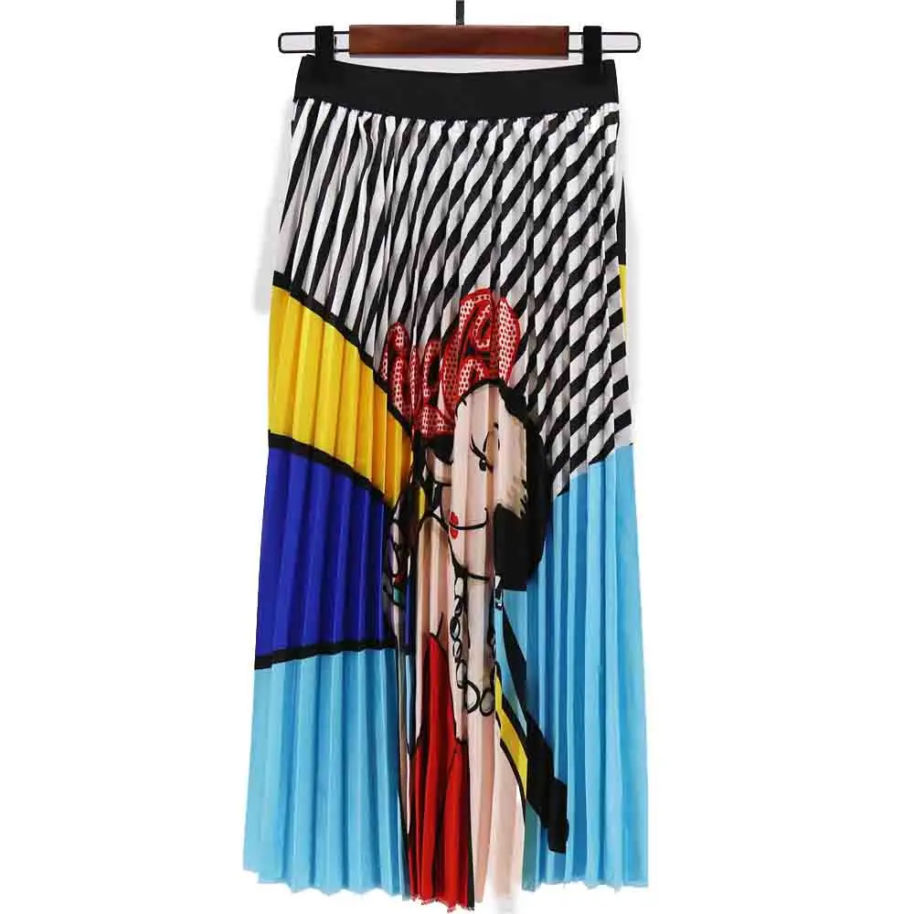 Женская юбка с принтом QING MO трапециевидной формы высокой талией до середины икры