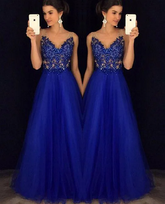 Элегантные длинные кружевные платья Королевского синего цвета с глубоким