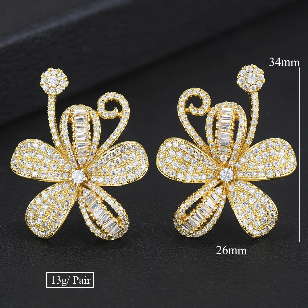

Siscathy Trendy Flower Shape Cubic Zirconia Stunning Stud Earrings For Women Engagement Wedding Party Jewelry High Quality New