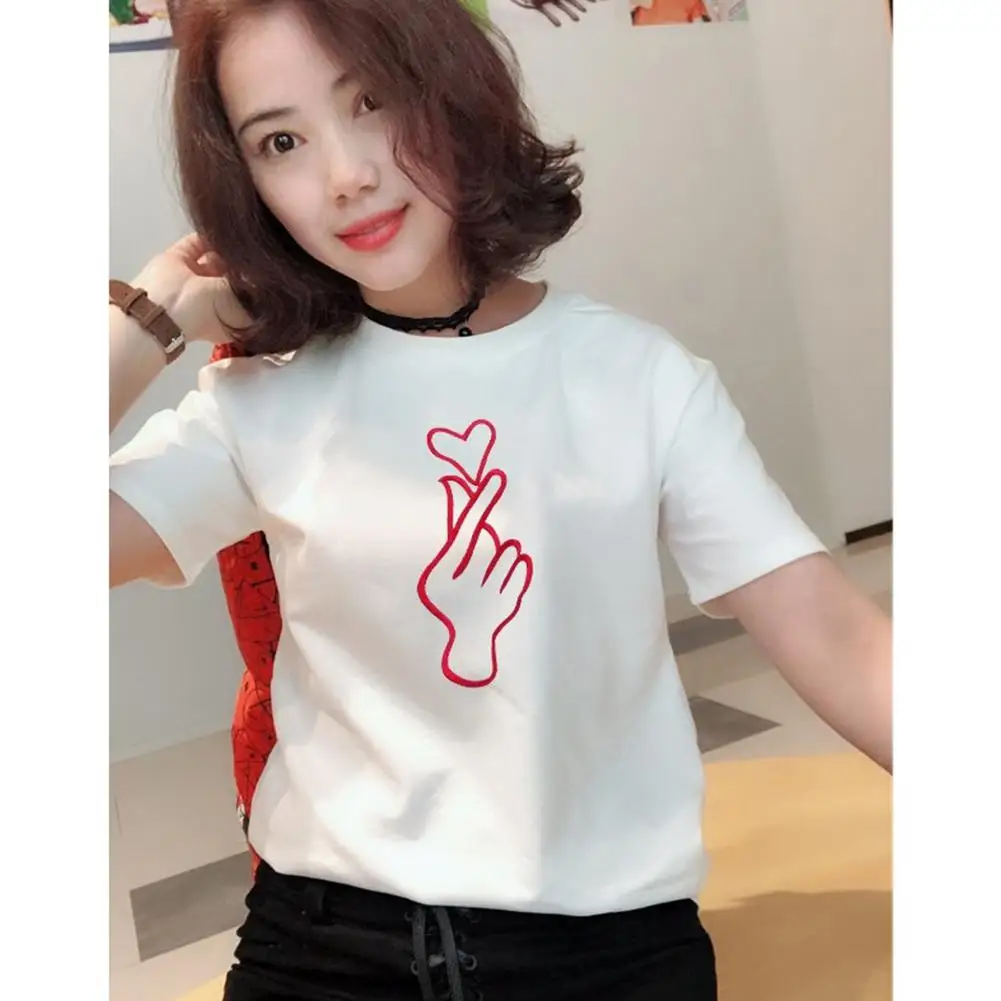Yiwa Women's Clothing T-Shirt Lovely Gesture Love Graphic Print Short Sleeve Tops Cotton Girl Ladies Summer 2019 | Женская одежда