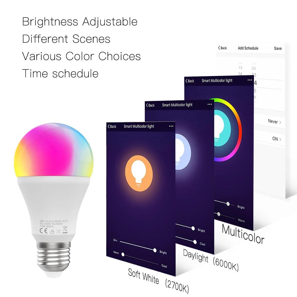 Умный телефон с Wi-Fi 10 Вт RGB C + W дистанционное управление через приложение Smart Life Tuya