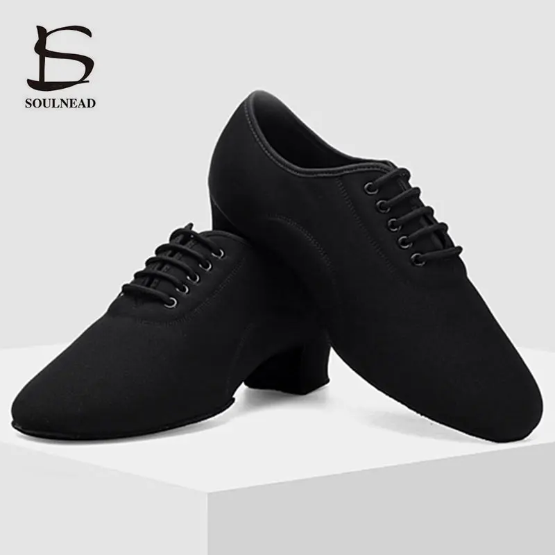 Men Latin Dance Shoes Jazz Ballroom Salsa Dancing Shoes Professional Black Canvas Size 38-46 Low Heel Adult Tango Dance Sneakers